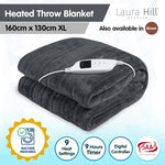 Heated Electric Blanket Throw Rug Coral Warm Fleece Grey