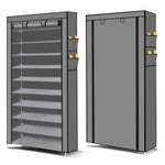 10 Tier Shoe Rack Portable Storage Cabinet Organiser Wardrobe Grey Cover