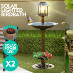 2x Ornamental  Garden Decor Bird Bath Feeding Station Food Feeder Solar Light