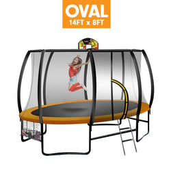 Kahuna Trampoline 8 ft x 14ft Oval with Basketball Set - Orange