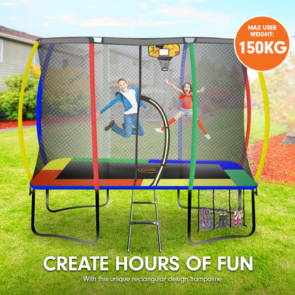 Trampoline 6ft x 9ft Rectangular Outdoor Rainbow Basketball Set
