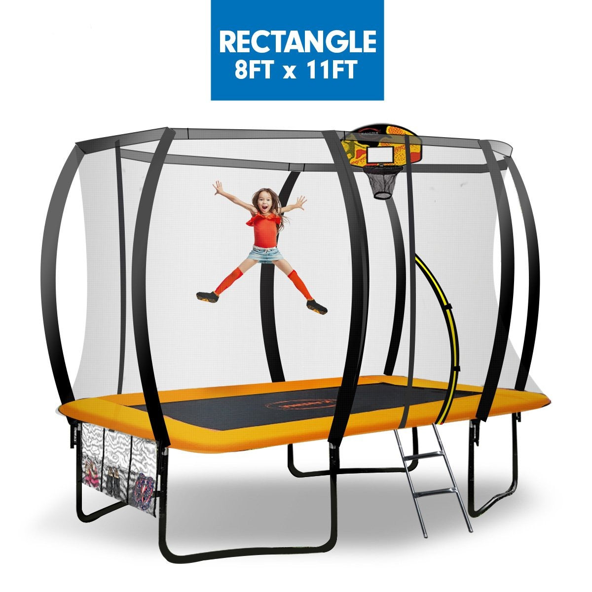 Trampoline 8 ft x 11 ft Rectangular with Basketball Set