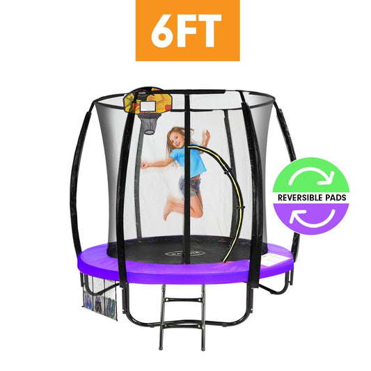 Kahuna 6ft Trampoline Reversible Pad Purple Green Basketball Set