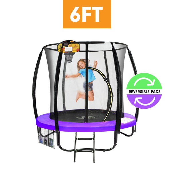 Kahuna 6ft Trampoline Reversible Pad Purple Green Basketball Set