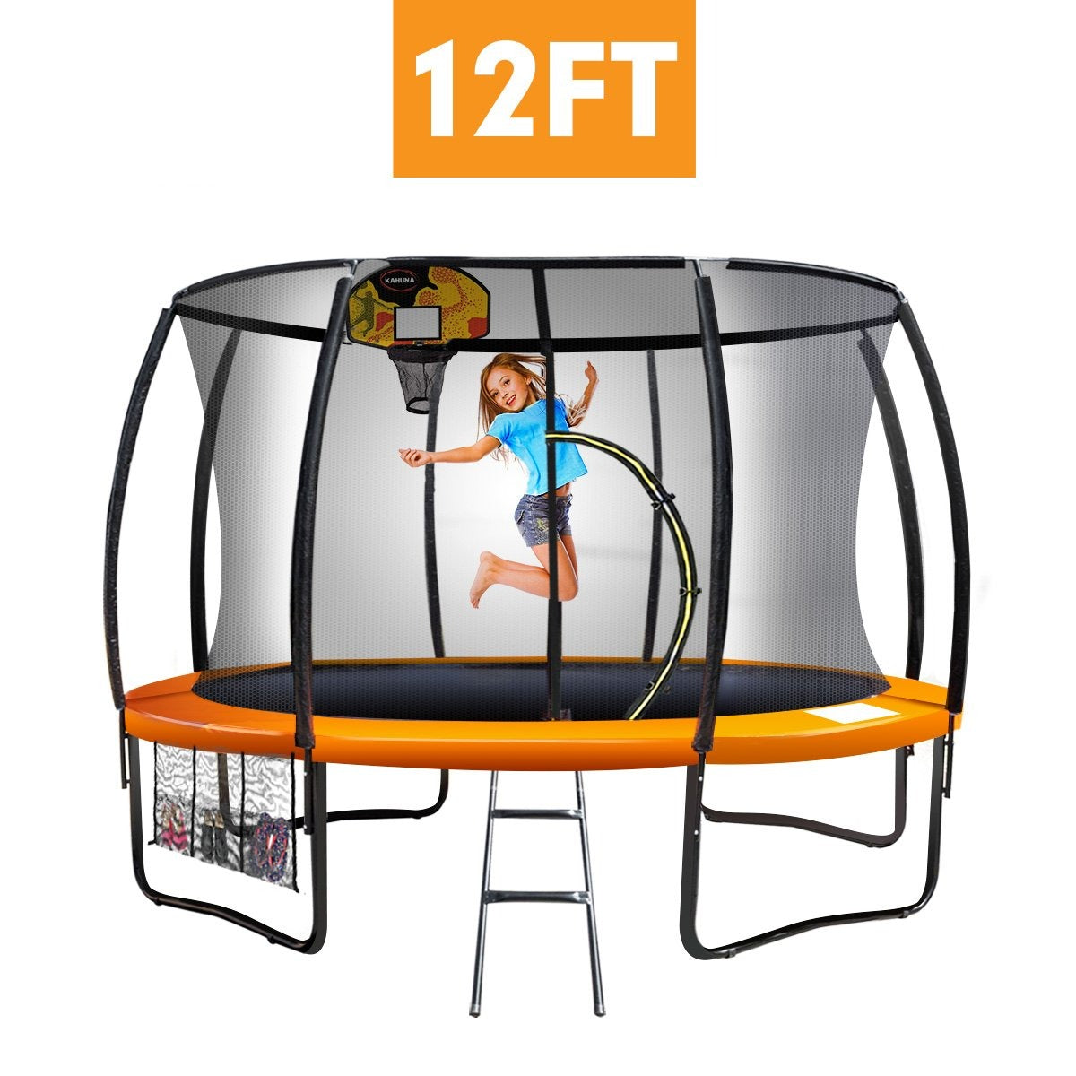 Kahuna Trampoline 12 ft with Basketball set - Orange