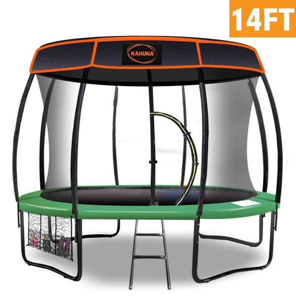 Trampoline 14 ft with Basketball set Roof - Green