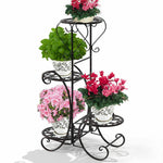 2x Flower Shape Metal Plant Stand with 4 Plant Pot Space in Black Colour