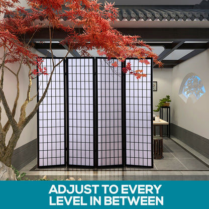 8 Panel Free Standing Foldable  Room Divider Privacy Screen Black Frame