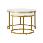 Versatile and Space-Saving: Round Coffee Table Set with White & Gold Marble Tops