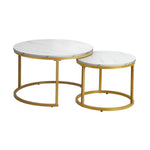 Versatile and Space-Saving: Round Coffee Table Set with White & Gold Marble Tops