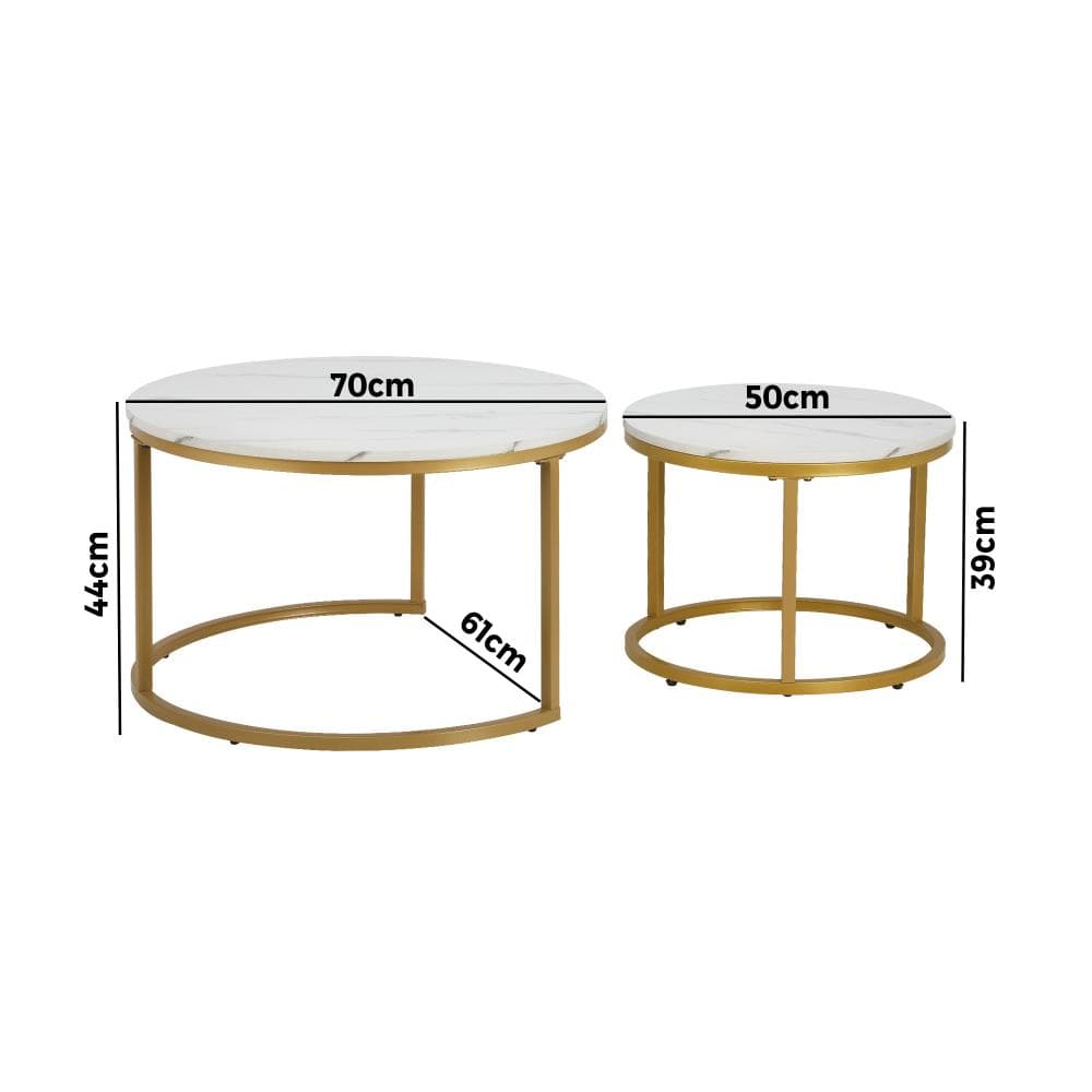 Versatile and SpaceSaving Round Coffee Table Set with White & Gold M