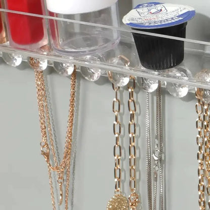 Wall-Mounted Jewelry Organizer with Display Shelf and 13 Hooks