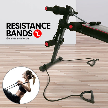 PowerTrain Inclined Sit up bench with Resistance bands Push up Bars