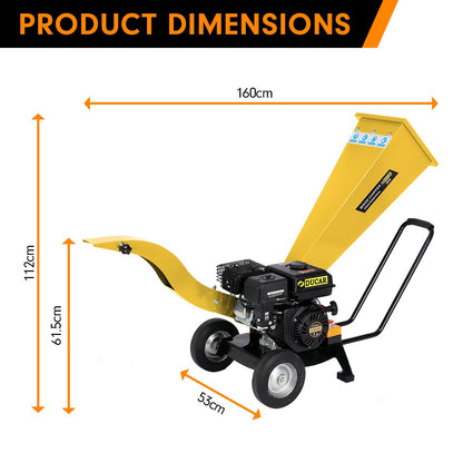Ducar 7Hp Wood Chipper Shredder Mulcher Grinder Petrol Yellow