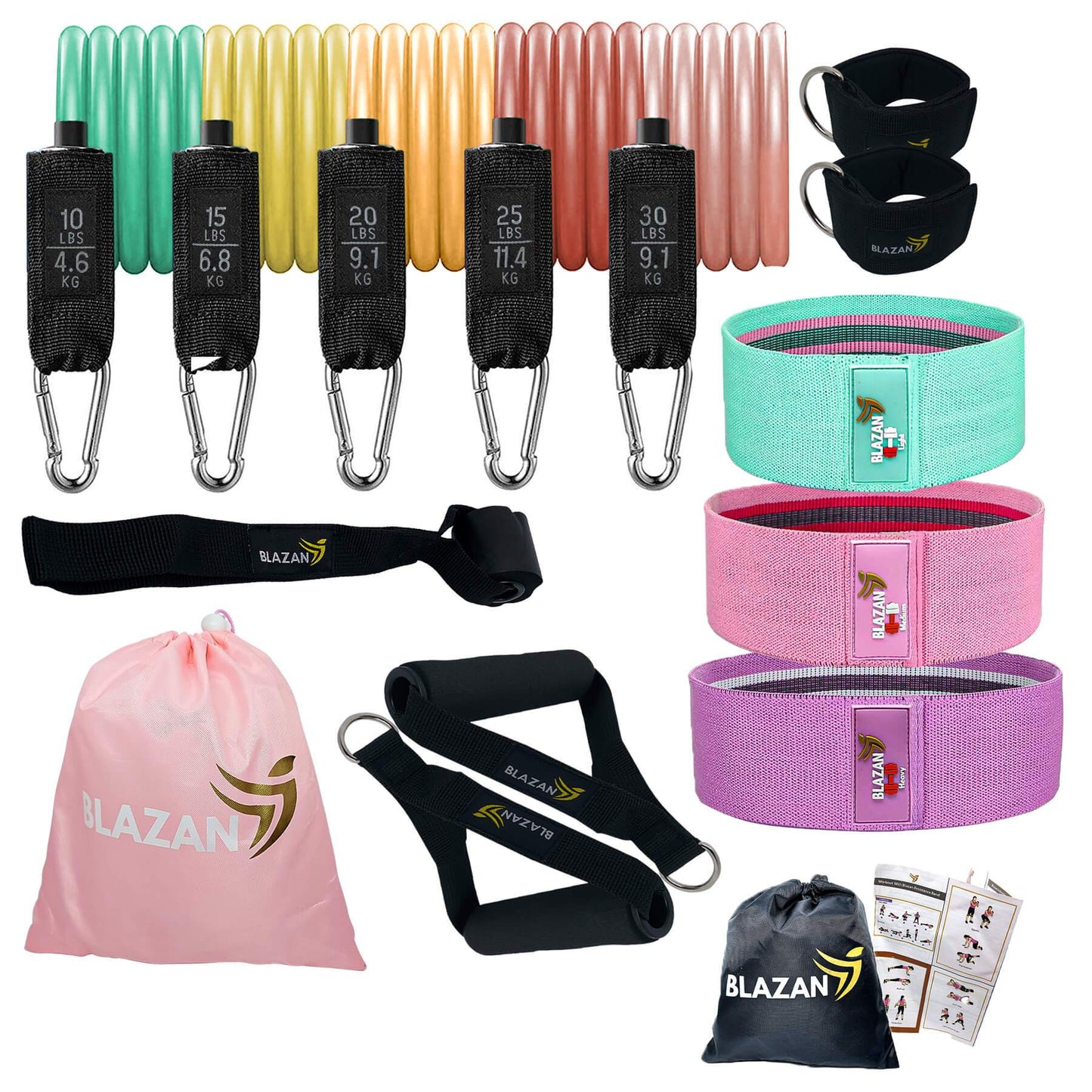 15 Pcs Resistance Tube Booty Bands Set Apple Green Pink Purple