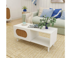 White Modern design Coffee Table with Storage in White/Maple