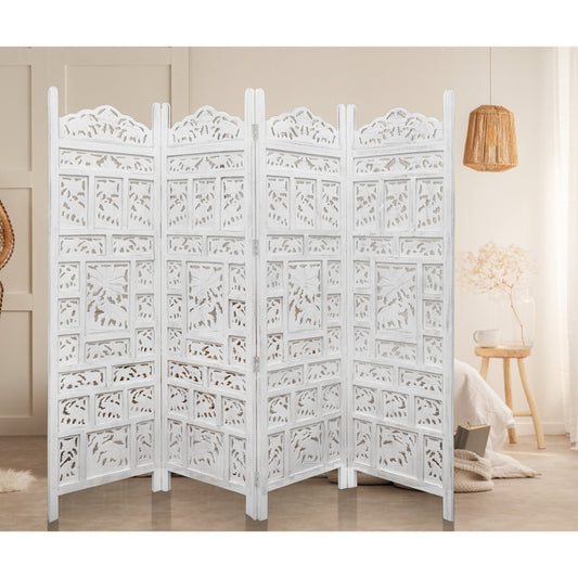 White Shoji Timber Wood Stand for Elephant 4 Panel Room Divider Screen