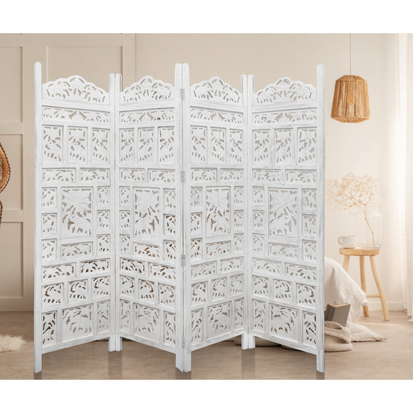  4 Panel Room Divider Screen Privacy Timber Wood Stand - White