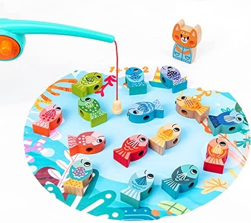 Game Fish Block Wooden Magnetic Fishing Game Block for Kids