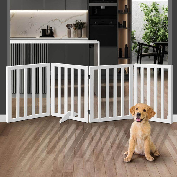  Wooden Pet Gate Dog Fence Safety Stair Barrier Security Door 4 Panels