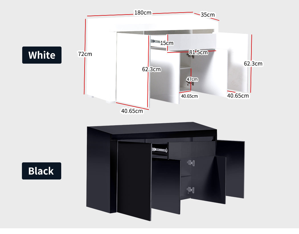 Buffet Sideboard Cabinet High Gloss Storage Modern Doors Cupboard Black