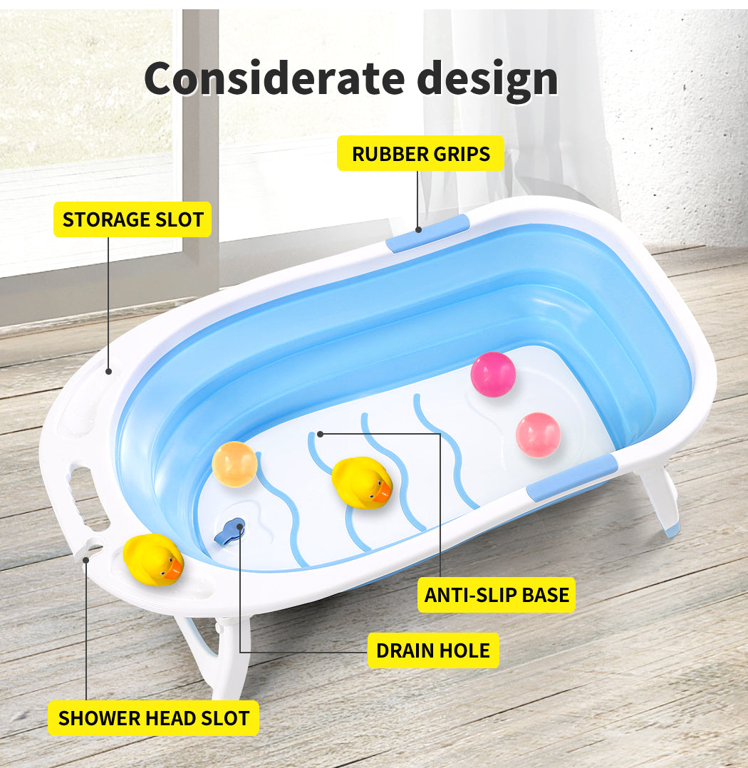 Baby Bath Tub Infant Toddlers Foldable Bathtub Folding Safety Bathing ShowerBlue