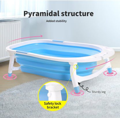 Baby Bath Tub Infant Toddlers Foldable Bathtub Folding Safety Bathing ShowerBlue