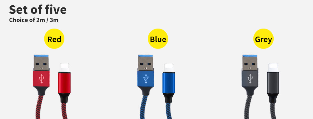 5x USB Fast Charging Cable iPhone Black