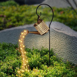 Wrought Iron Hollow Out Lamp Metal Solar Powered Watering Can Sprinkles Fairy Light LED Outdoor Garden Waterproof Shower Light