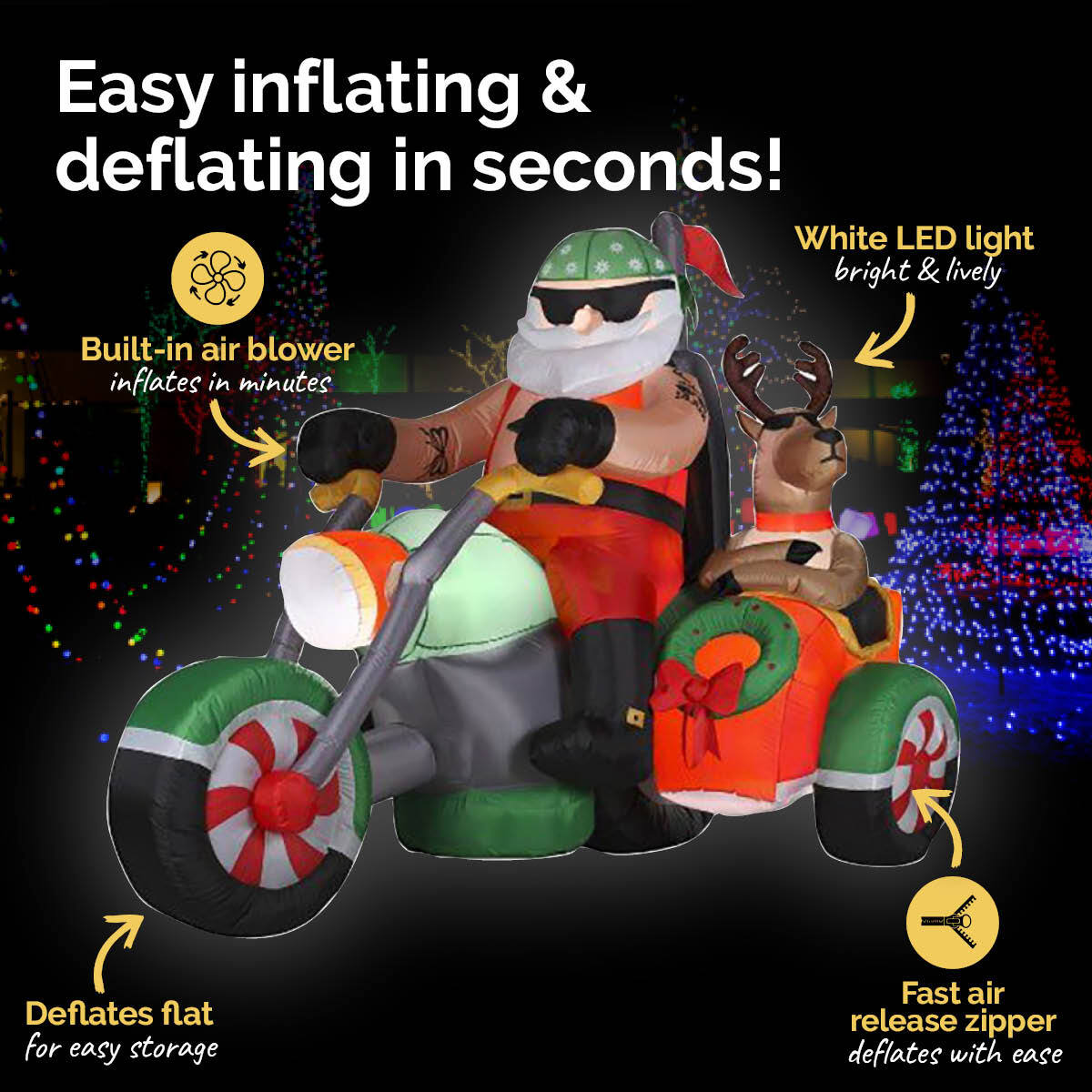 1.8m Santa Reindeer & Trike Built-In Blower LED Lighting